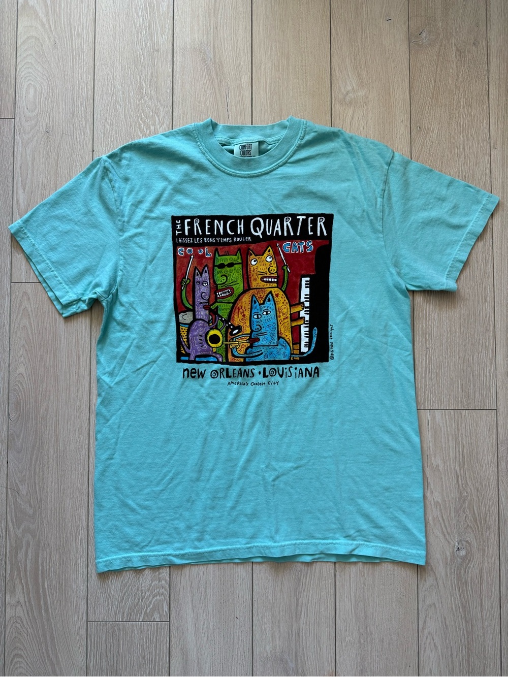 Comfort Colors The French Quarter Cat Jazz Band Graphic T Shirt Blue Unisex M
